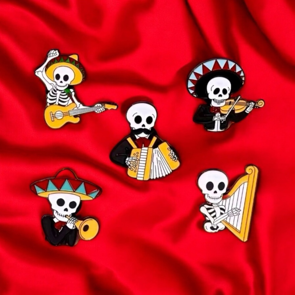 Set of 5 Colorful Halloween Mental Mariachis Skeleton‎ Pins